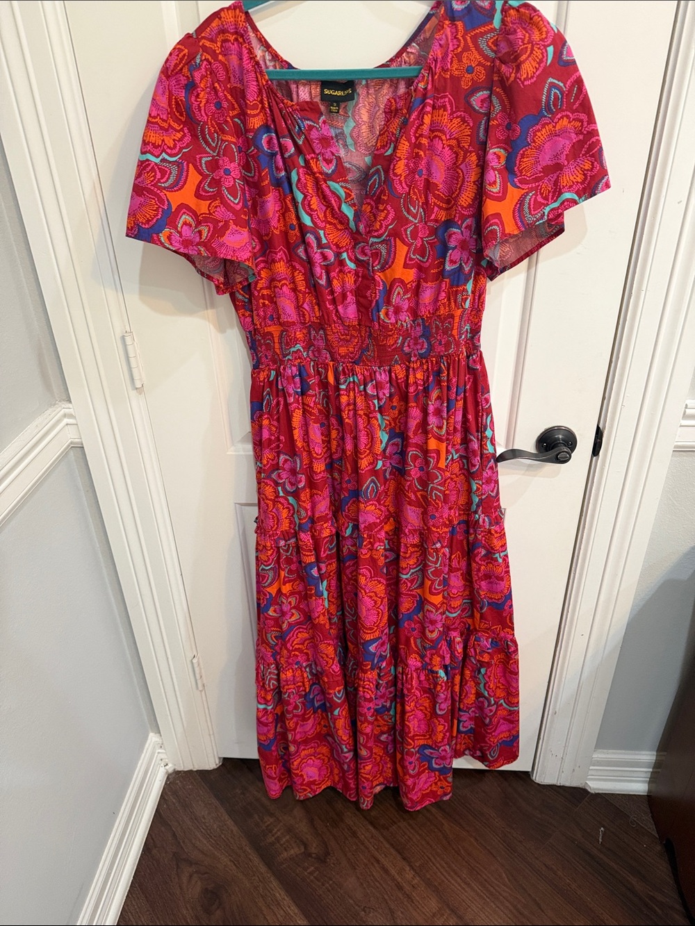 Sugarlips V-Neck Floral Maxi Dress in Pink and Orange